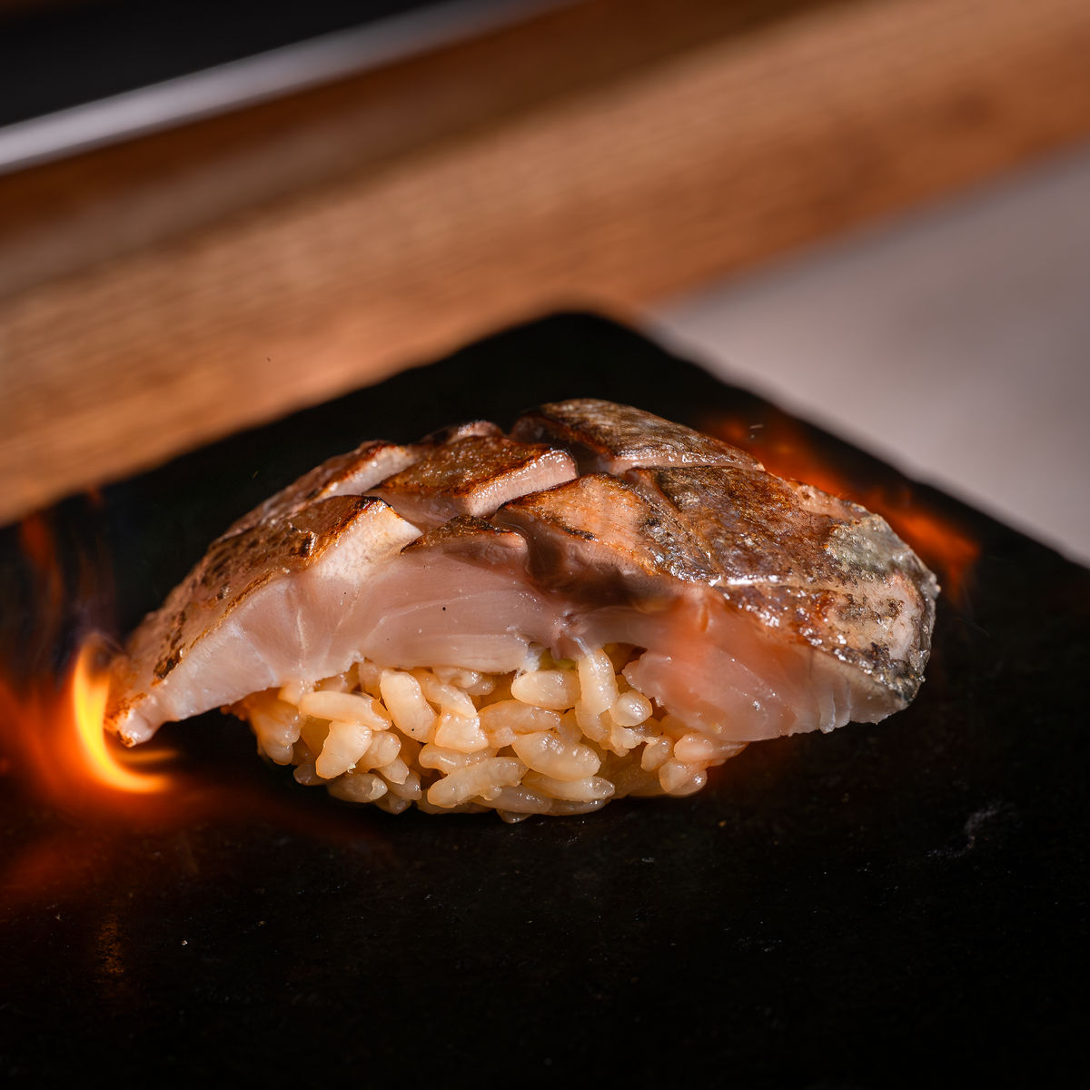 Flame-kissed nigiri